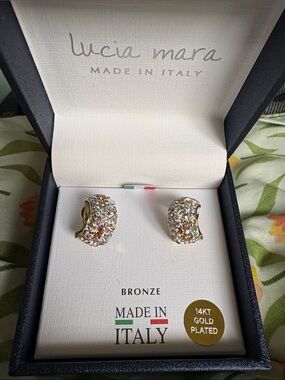 14KT Gold-Plated Multicolor Crystal Clip-On Earrings